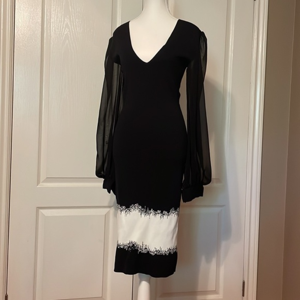 NWT Sachin & Babi Black And White Knit Dress Sheet Bishop Sleeve Small Silk